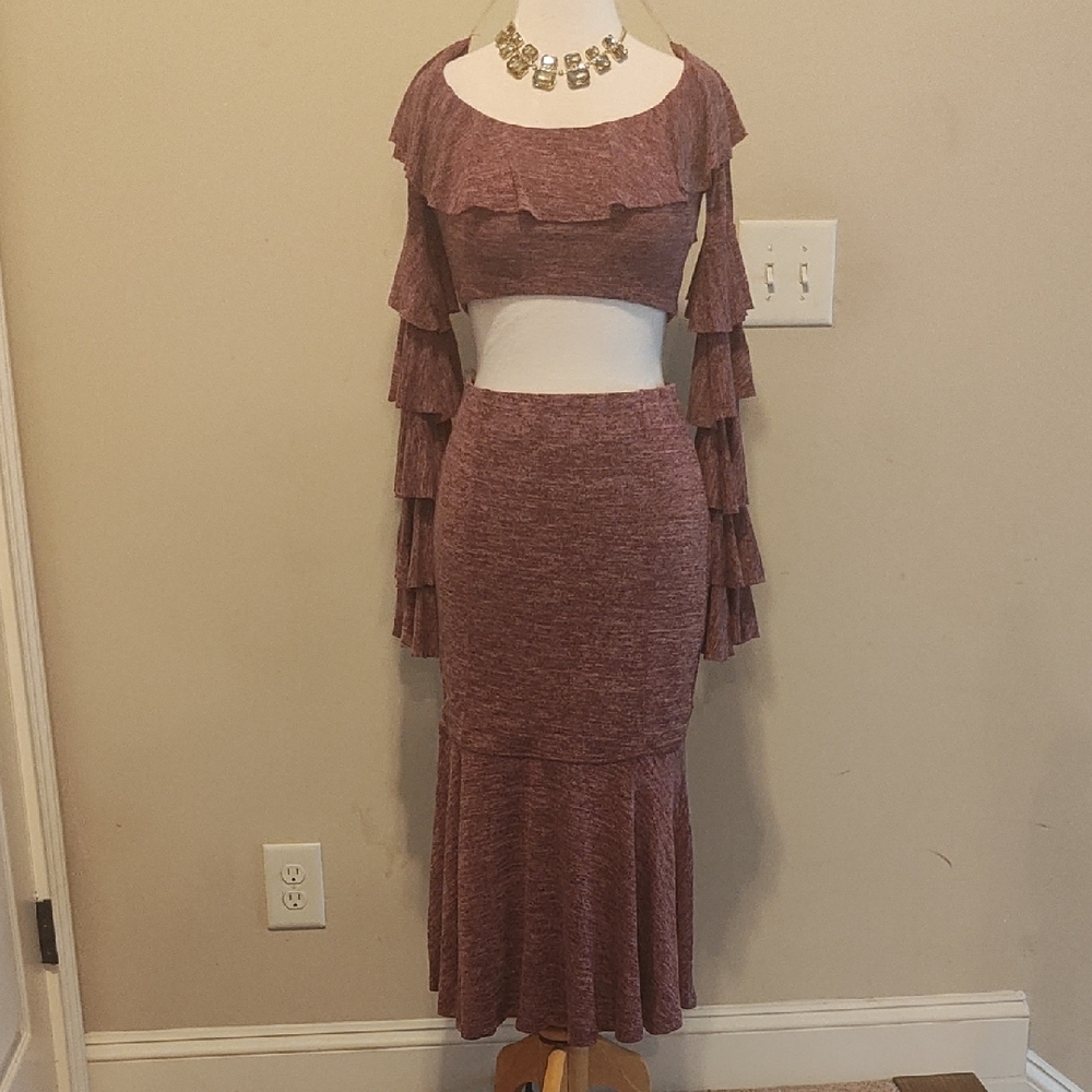 Elegant Ruffled Burgundy Skirt